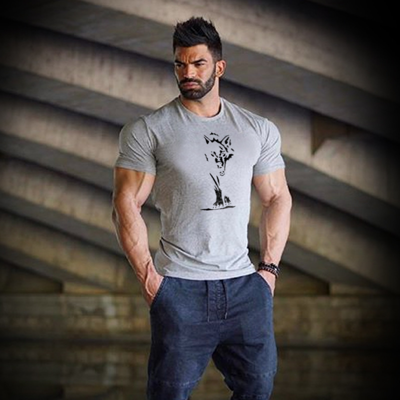 Maglietta da uomo per bodybuilding e fitness, in cotone, a maniche corte, traspirante, casual._voghion.com