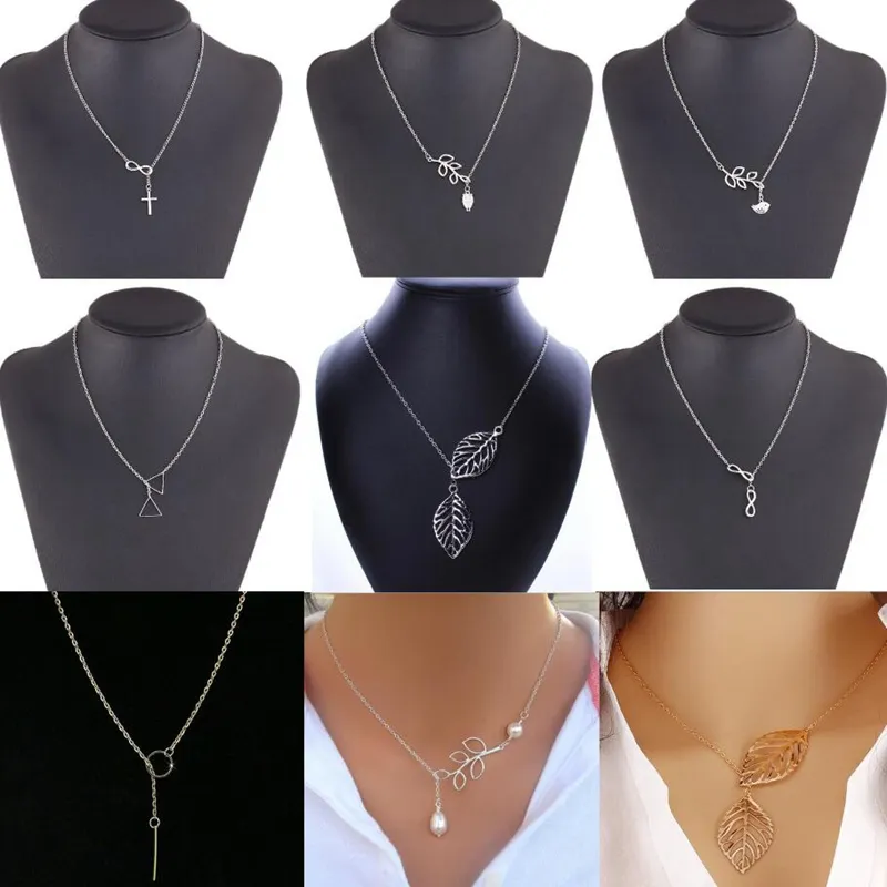Colares com pingentes Moda Geometria Moeda Folhas Colar Cruz Simples Aeronave Declaração Corrente Para Mulheres Jóias Presente_voghion.com