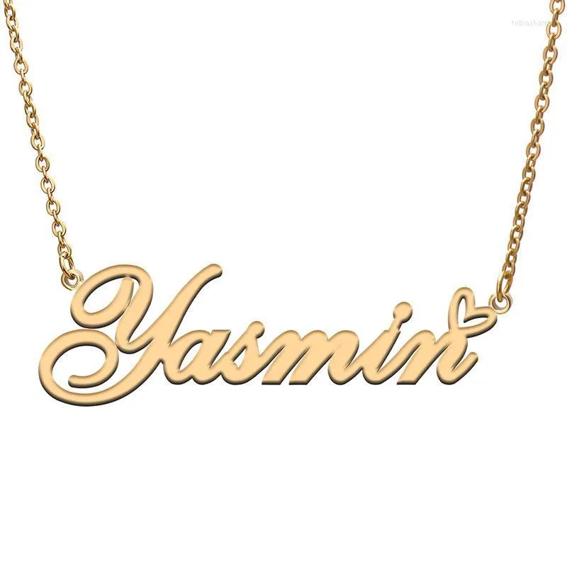 Pendant Necklaces Yasmin Love Heart Name Necklace Personalized Gold Plated Stainless Steel Collar For Women Girls_voghion.com