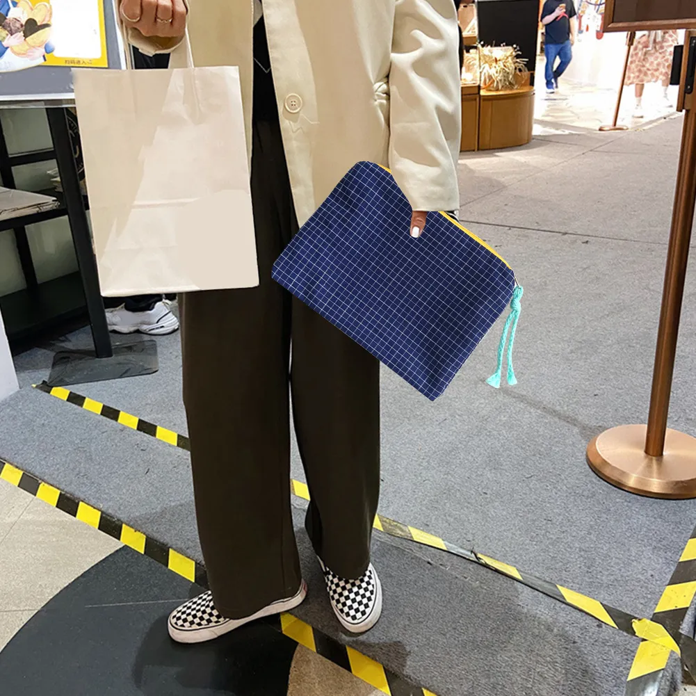 Mode Frauen Plaid Druck Kleine Kosmetik Baumwolle Stoff Make-Up Lagerung Taschen Japan Stil Zipper Kulturbeutel Waschen_voghion.com