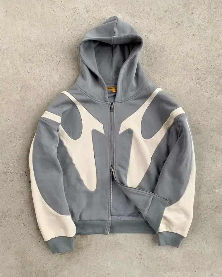 Felpe con cappuccio da uomo Y2K con cerniera e scheletro Felpa con cappuccio vintage con cerniera Hip Hop Patchwork Oversize Haruku Giacca gotica Capispalla Abbigliamento Streetwear_voghion.com