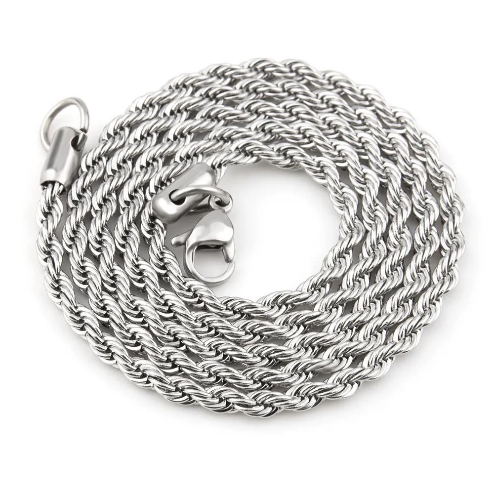 Stainless Steel Twist Chain Necklace For Men 3mm Silver Colour_voghion.com