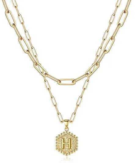 Collane girocollo a strati color oro vintage per semplice collana con ciondolo a 26 lettere regolabile iniziale gioielli da donna_voghion.com