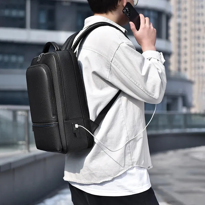 Zaino da uomo in pelle PU con ricarica USB, alla moda, per ufficio, da viaggio, casual, per affari_voghion.com