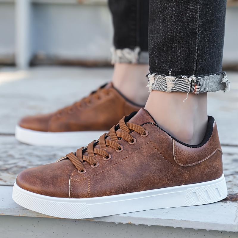 Herren-Skateboardschuh aus PU-Leder mit Schnürung, trendiger, bequemer, leichter Outdoor-Schuh mit rutschfester Sohle zum Gehen und Joggen_voghion.com