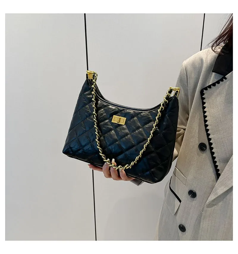 Chic Dia Grid Chain - Borsa a tracolla testurizzata di alta qualità per donne moderne_voghion.com