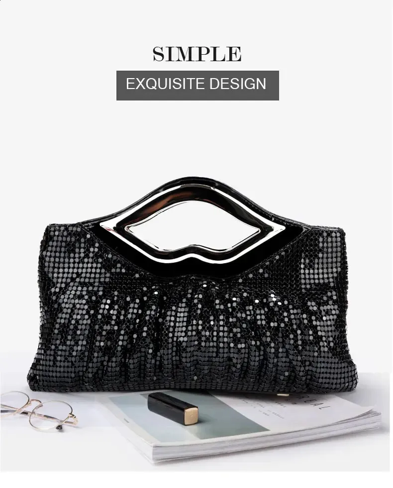 Womens Purse And Handbag Black Gold Sier Evening Sequin Shoulder Bag Female Wedding Clutch 240820_voghion.com