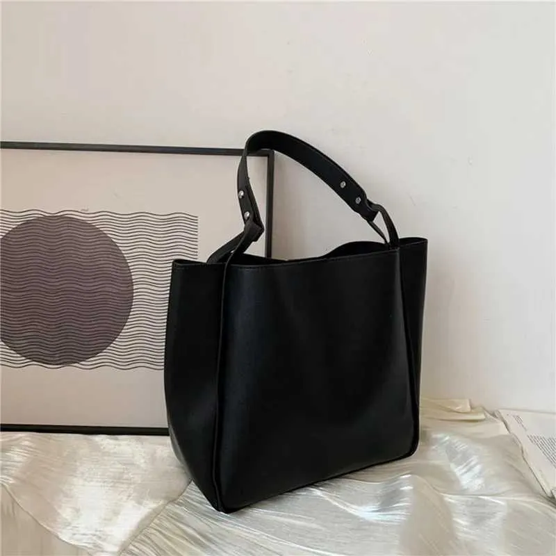 Elegant Bucket Bag For Women Solid Colour Shoulder Handbag Large_voghion.com