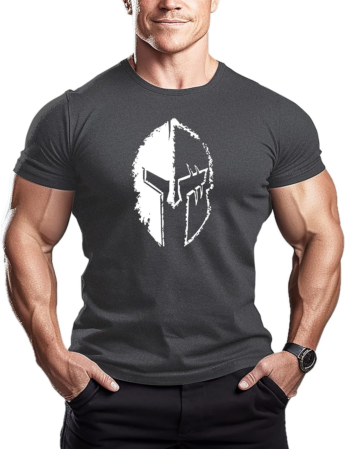 Maglietta casual a maniche corte con motivo a casco da corsa e palestra_voghion.com