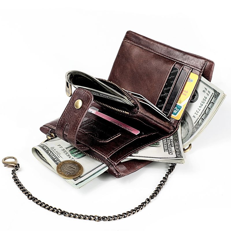 Neue männer echte RFID crazy horse leder zipper frauen retro multifunktionale kurze brieftasche_voghion.com
