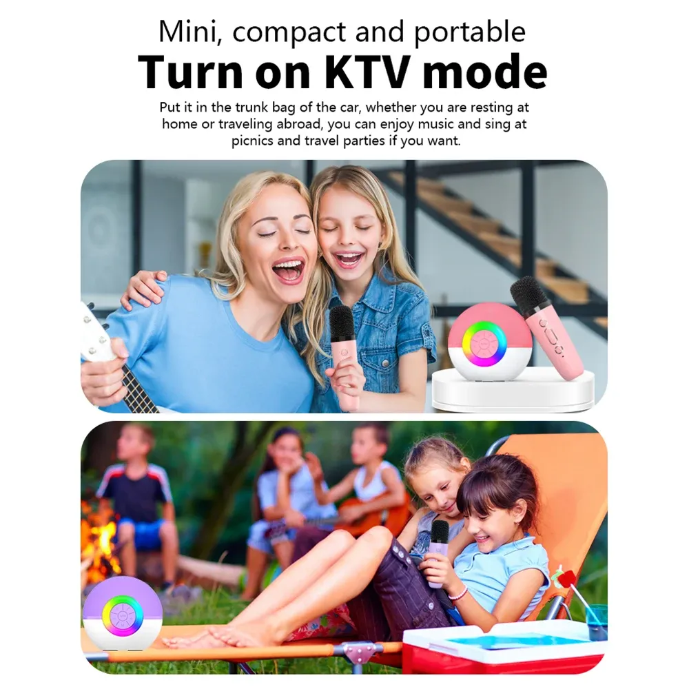 Kids Adults Mini Karaoke Hine Speaker With 2 Protable Bluetooth Wireless Microphone Toys Handhold For Girls Boys Home_voghion.com