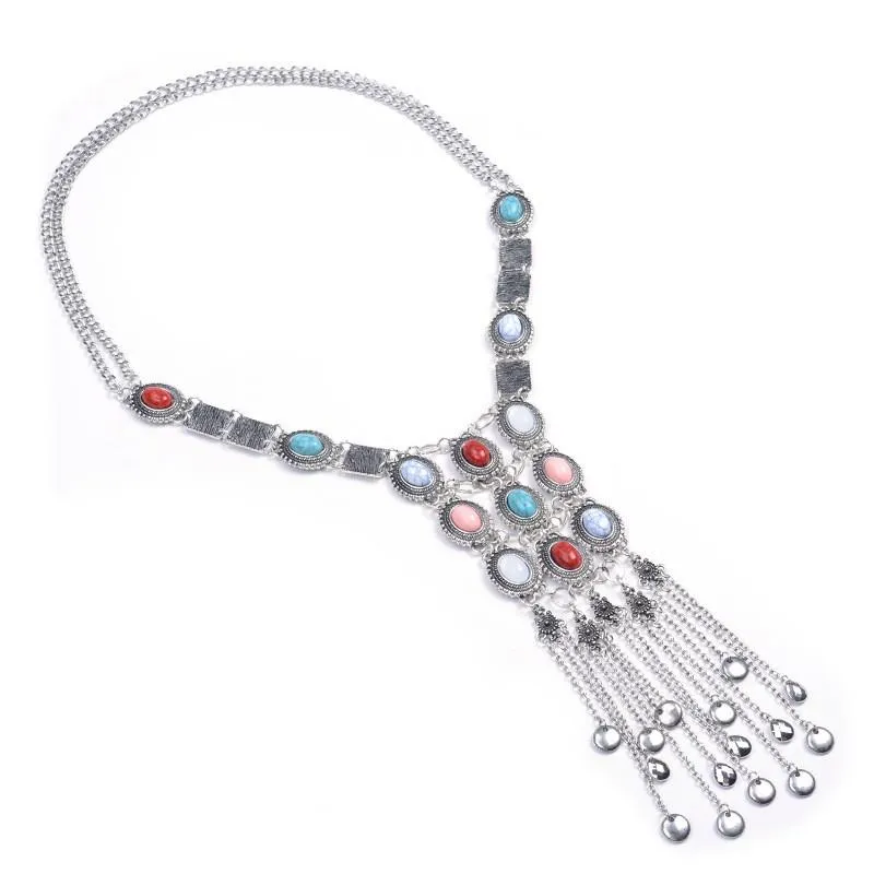 Colliers à pampilles longs et chics pour femmes, style bohème, mode vintage, pendentifs, colliers, bijoux, couleur or et argent_voghion.com