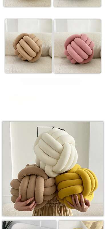 Scandinavian Three Stranded Rope Knotted Ball Hand Knitted Wool Pillow Floating Window Cushion_voghion.com