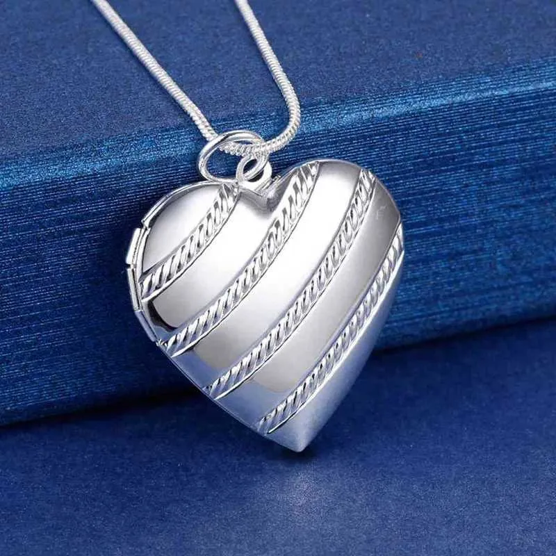Pendant Necklace Locket Necklace Silver Color Photo Frame Chain_voghion.com