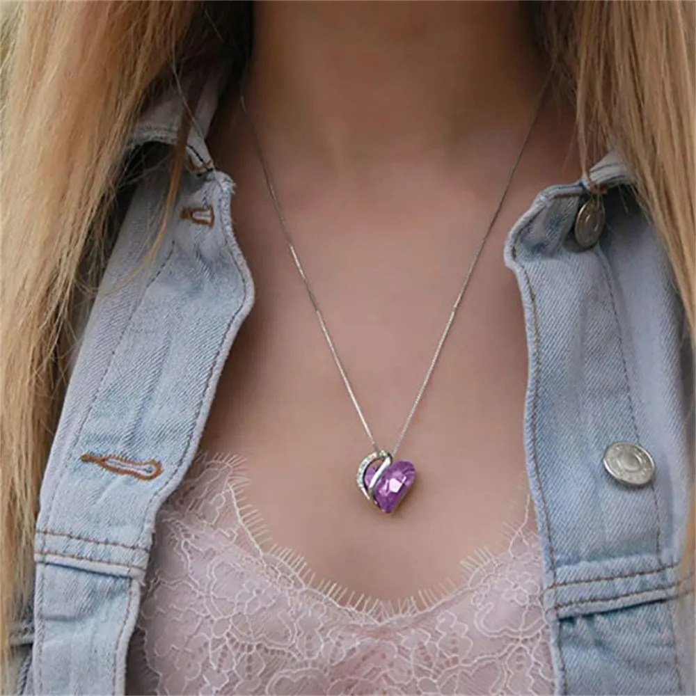 Herz Anhänger Halskette Mit Kristall Geburtsstein Schmuck_voghion.com
