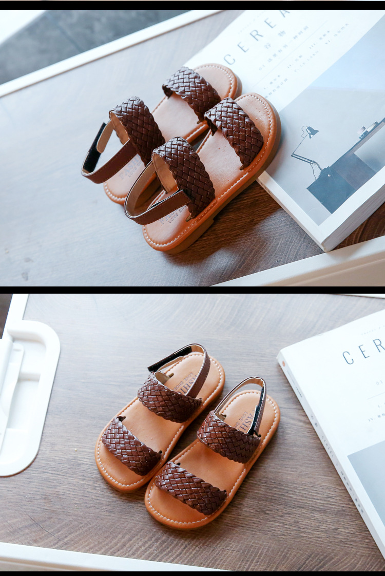 Mädchen gewebte Sandalen 2024 Frühjahr/Sommer Kinder offene Zehen römischen Stil Strandschuhe Baby Prinzessin Schuhe_voghion.com