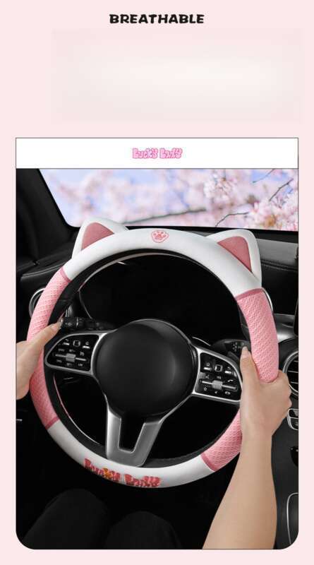 Housse de volant de voiture mignonne et mignonne, adaptée à toutes les saisons, design en maille, housse de poignée de voiture avec petit chat_voghion.com