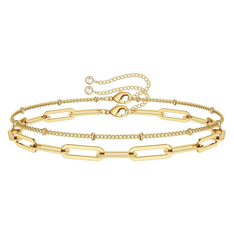 Jednostavan temperament, ženstveni oblik spajalice za papir, bakreni lanac, ručno izrađen dvoslojni bracelet, moderan i personaliziran_voghion.com
