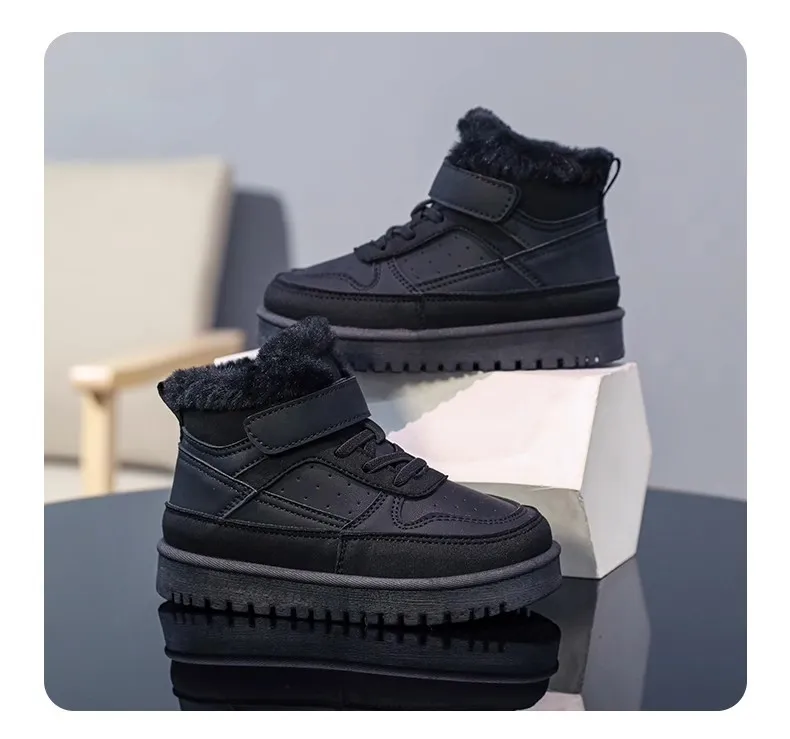 Warm Boys Girls Winter with Fur Kidsnest Kids Snow Boots Children Soft Bottom Shoes Sizes US11C-US6Y_voghion.com