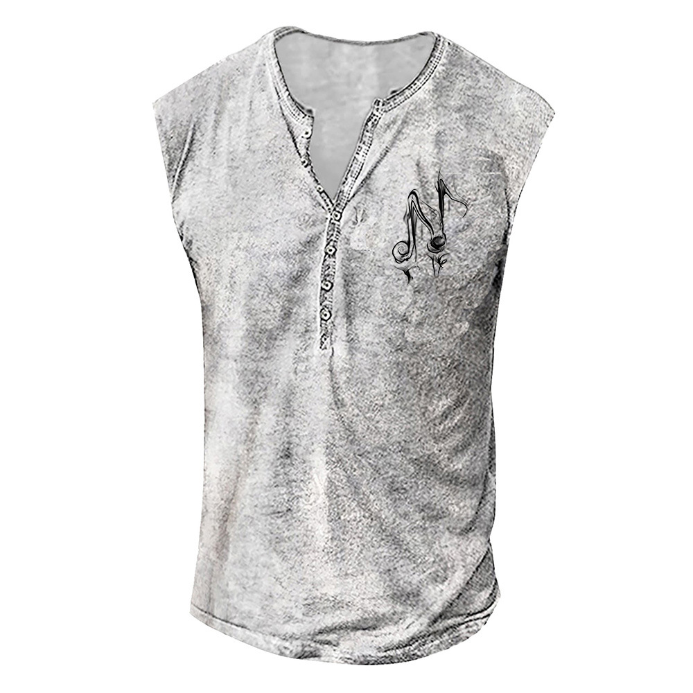 Music Character Youth Men's Printed Collarless Casual Tank Top Large Men's Vest_voghion.com