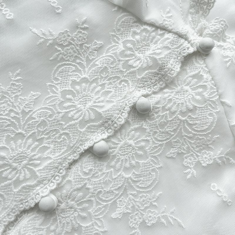 Nouveau haut d'été en satin et dentelle blanche pour femme, coupe slim, petit caraco à boutons, 3403_voghion.com