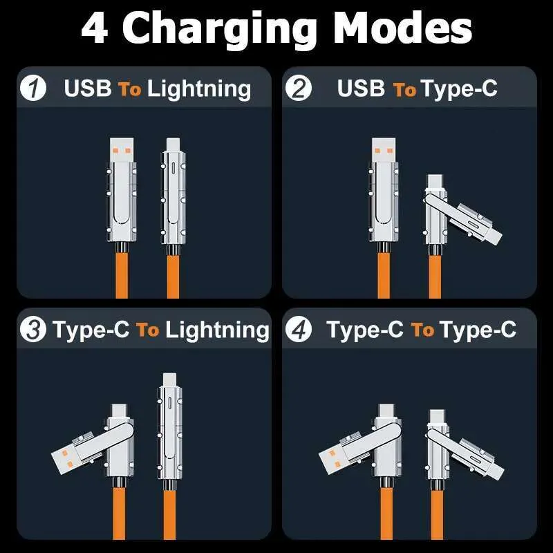 2-to-2 Data Cable 100w Super Fast Charging Cables Zinc Alloy PD 4-in-1 Multi USB To Lighing Type C For Phone Tablet_voghion.com