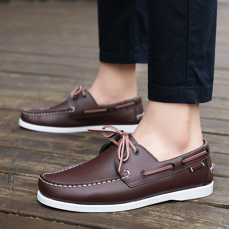 Suitable For All Seasons Spring And Autumn Breathable Sneakers For Men, Trendy Versatile Flat Leather Sailboat Shoes, Men's Casual Shoes