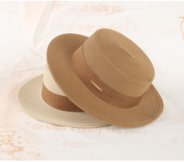 Cappello estivo coreano in paglia, cappello elegante con parte superiore piatta, cappello parasole per le vacanze, cappello casual semplice e versatile francese, per ragazze_voghion.com