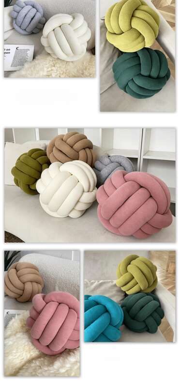 Scandinavian Three Stranded Rope Knotted Ball Hand Knitted Wool Pillow Floating Window Cushion_voghion.com