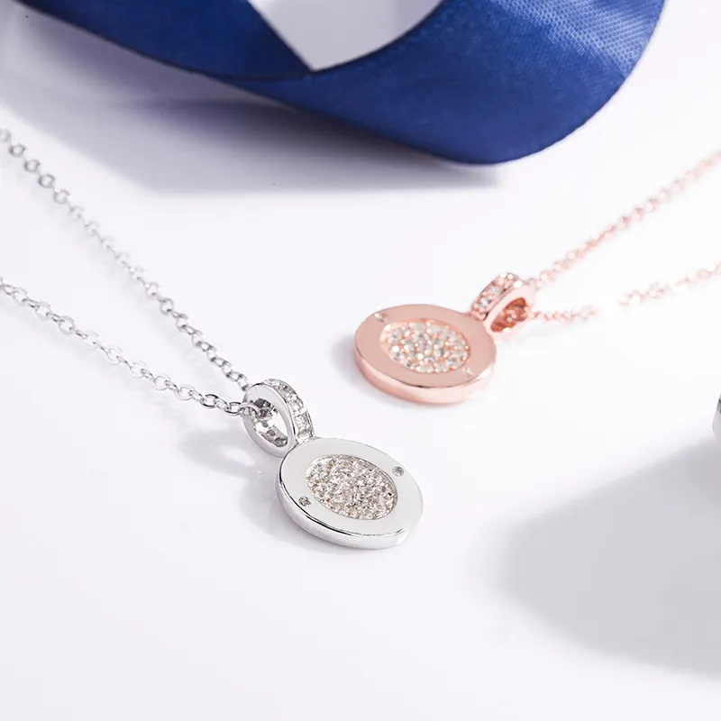 Doppelseitige Halsketten mit rundem Anhänger für Frauen, Roségold, Strass, Sterlingsilber, Chokerhalskette, modische Mädchenparty_voghion.com