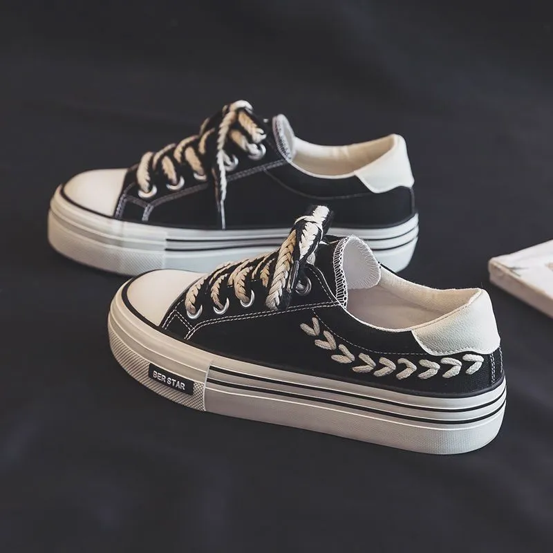 Thick Soled Round Toe Dissoed Sole Canvas Wheat Ear Slack Casual Fashion Comfortable Breathable Board Shoes_voghion.com