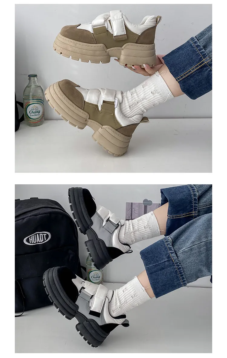 Scarpe casual da donna con tacco a torta di spugna con punta rotonda e suola spessa, comode e alla moda, versatili_voghion.com