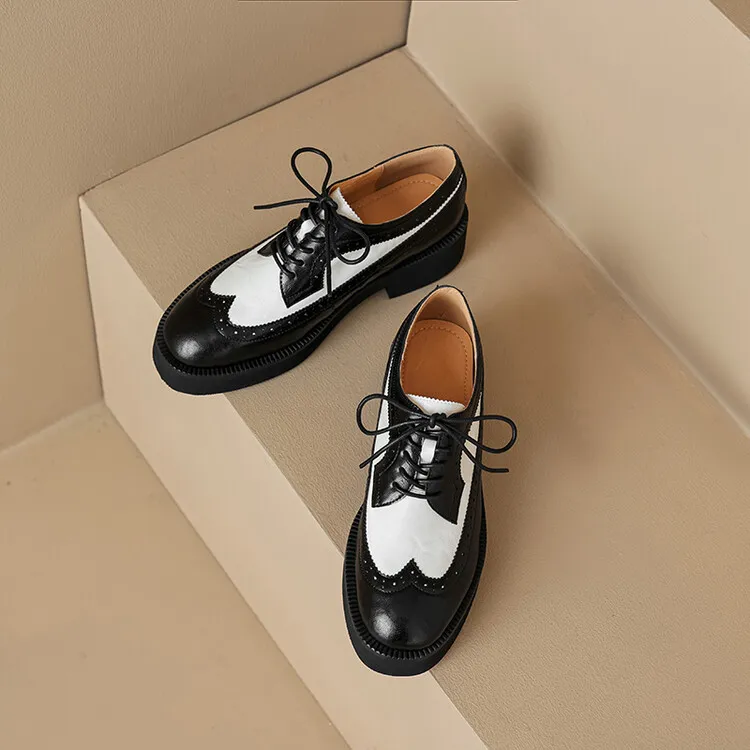 Spring/Autumn NEW Pumps Round Toe Thick Heel Split Leather For Women Retro Mixed Colors Oxfords Platform Shoes Eaa0 Oxds_voghion.com