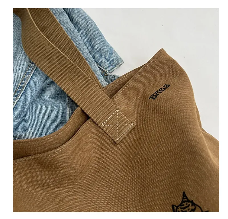 Große Tragetasche für Damen zum Einkaufen, Aufbewahren, Pendeln, Canvas-Handtasche, Cartoon-Katzen-Aufdruck, tragbare_voghion.com