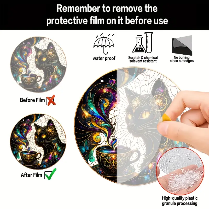 8x8in Black Cat Suncatcher - Colorful Acrylic Window & Wall Decor For Home, Garden & Wreaths_voghion.com