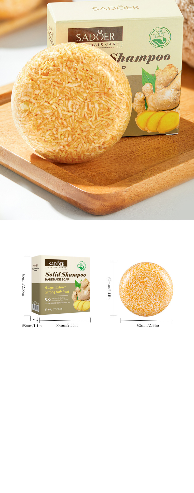 SADOER Ginger Hair Strengthening Shampoo 60g | Herbal Plant Extract For Dandruff And Oil Control, Awakening Scalp Vitality! Unisex_voghion.com