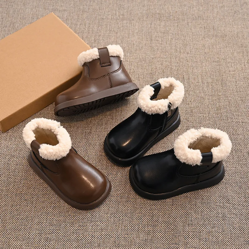 Copii clasici de iarnă, pufoși și moi, fete și băieți, zăpadă la modă, versatil, cald, pentru copii, Kidsnest, școală cauzală, gleznă pentru copii mici_voghion.com