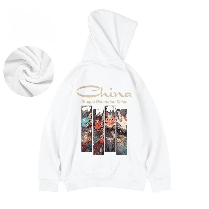 2024 New Autumn and Winter Hooded Year of the Loong Couple's Sweatshirt Plush Fashion Brand Large Fat Male Chinese Style_voghion.com