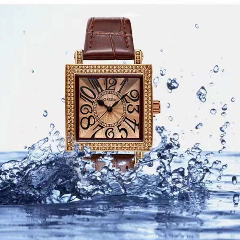 Oushiqie Square Brown Diamond Set Small Fashion Live Quartz Women's Watch_voghion.com
