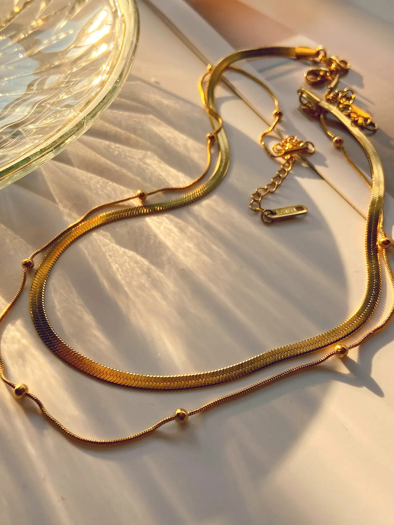INS Designer Nuovo alla moda in acciaio inossidabile impilato Collare per le donne 14K placcato oro collana a catena serpente perline rotonde_voghion.com