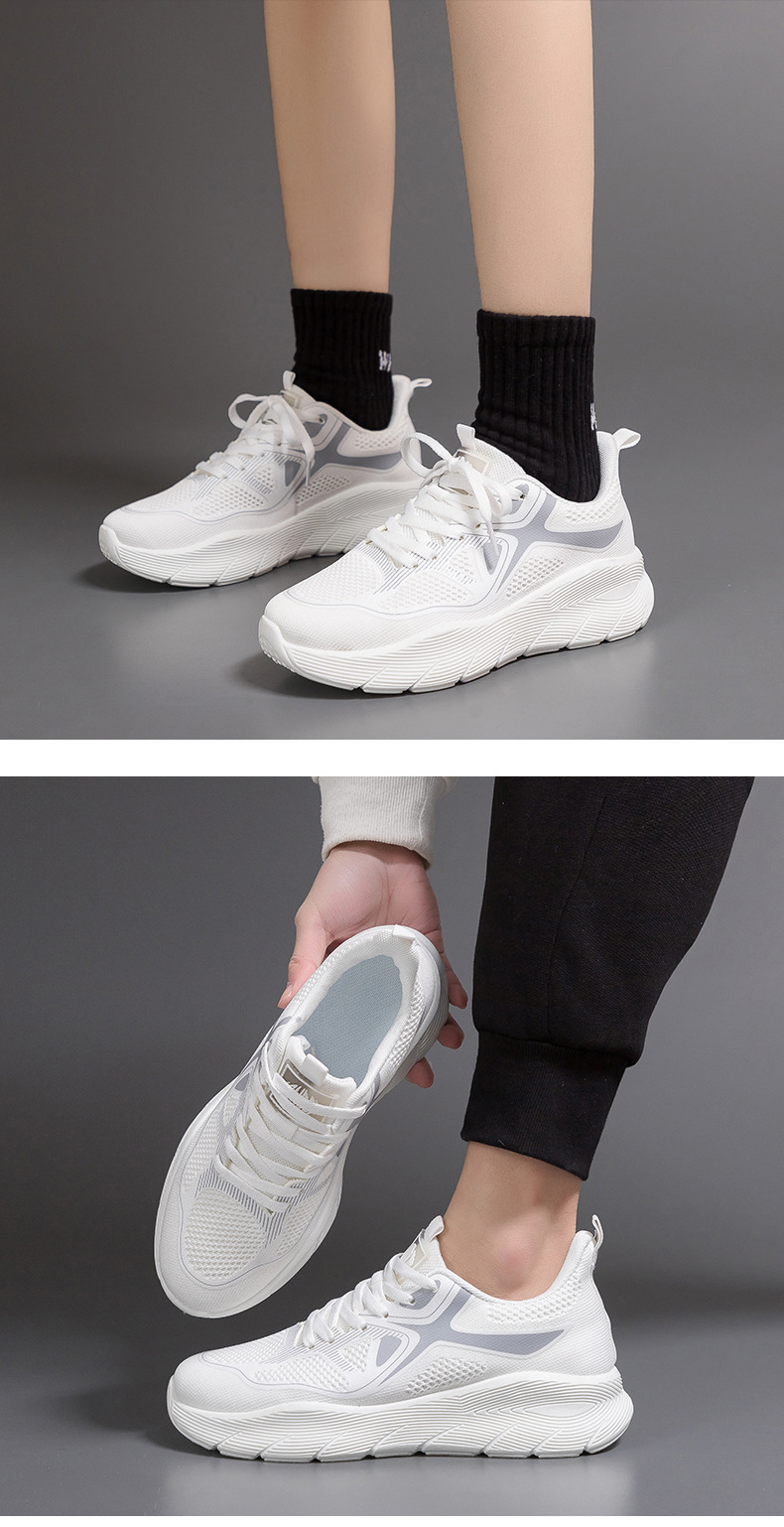 Scarpe da corsa casual piccole bianche con fondo spesso da donna, per sport primaverili_voghion.com