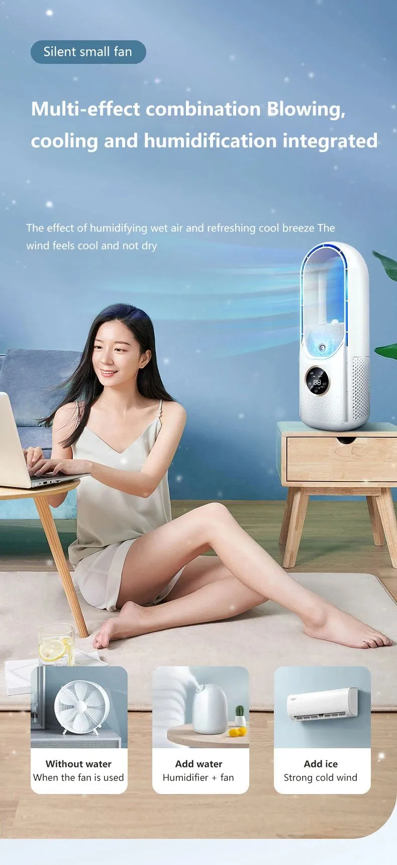 Portable USB Cooler Leafless Electric 6 Speed Silent Timer Air Conditioner Cooling Humidifier Conditioning Fan_voghion.com