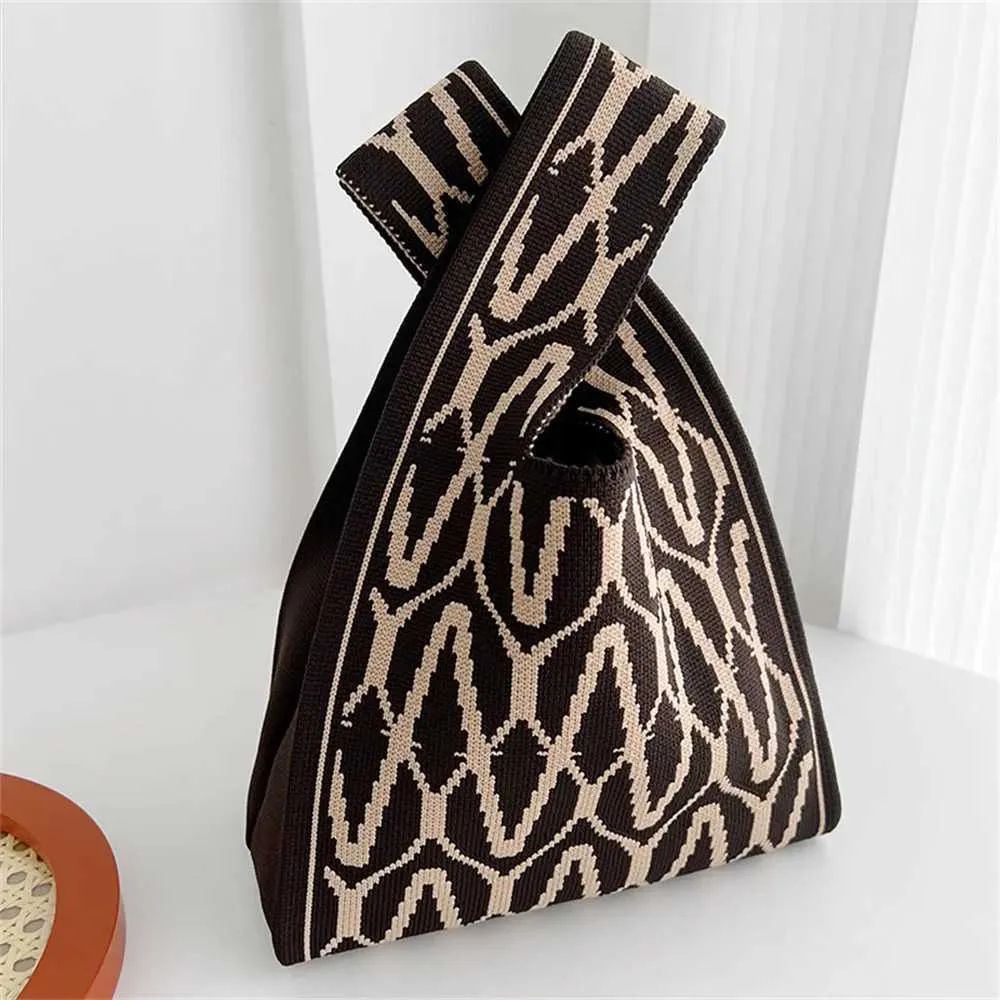 Summer Fi plain weave Wen Mini Knot wrist Japanese casual colored handbag Student reusable shopping bag Y241106_voghion.com