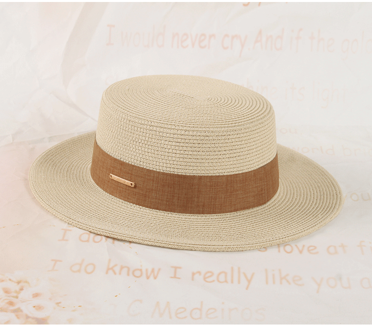 Cappello estivo coreano in paglia, cappello elegante con parte superiore piatta, cappello parasole per le vacanze, cappello casual semplice e versatile francese, per ragazze_voghion.com