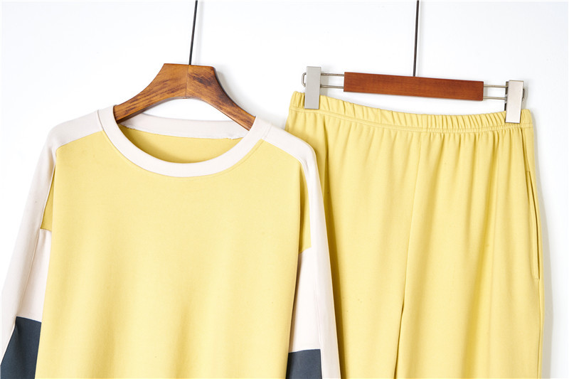 Pigiama da donna con scollo tondo, colore testa a contrasto, caldo e morbido set da indossare per la casa_voghion.com