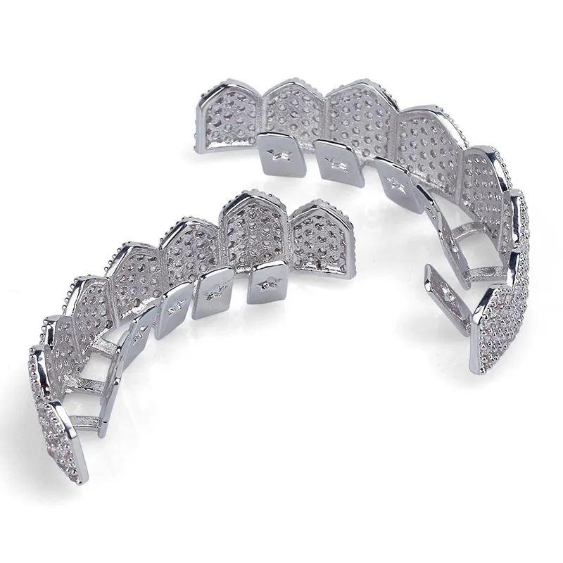 Echtes Gold Zähne Fang Grillz Punk Hip Hop Cubic Zirkon Iced Out Vampire Dental Mund Grills Zahnspangen Zahnkappe Rapper_voghion.com