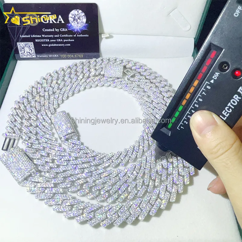 Mossanite 8mm 10mm 12mm dropshipping placcato oro argento hip hop ghiacciato moissanite catena a maglie cubane gioielli DMQG_voghion.com