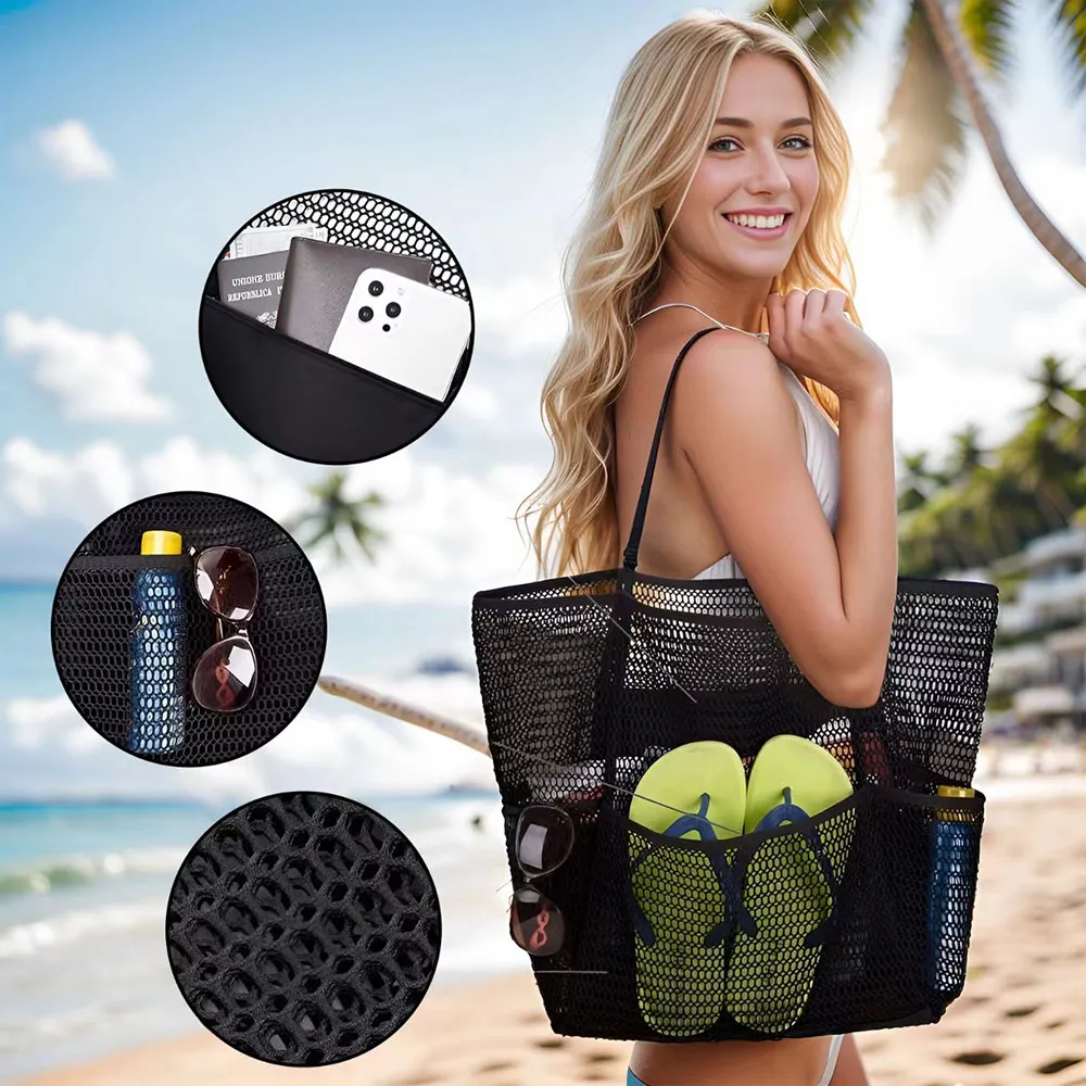 Borsa monospalla grande in rete da spiaggia estiva per uomini e donne, portatile, per lavare e riporre vestiti e indumenti da nuoto_voghion.com