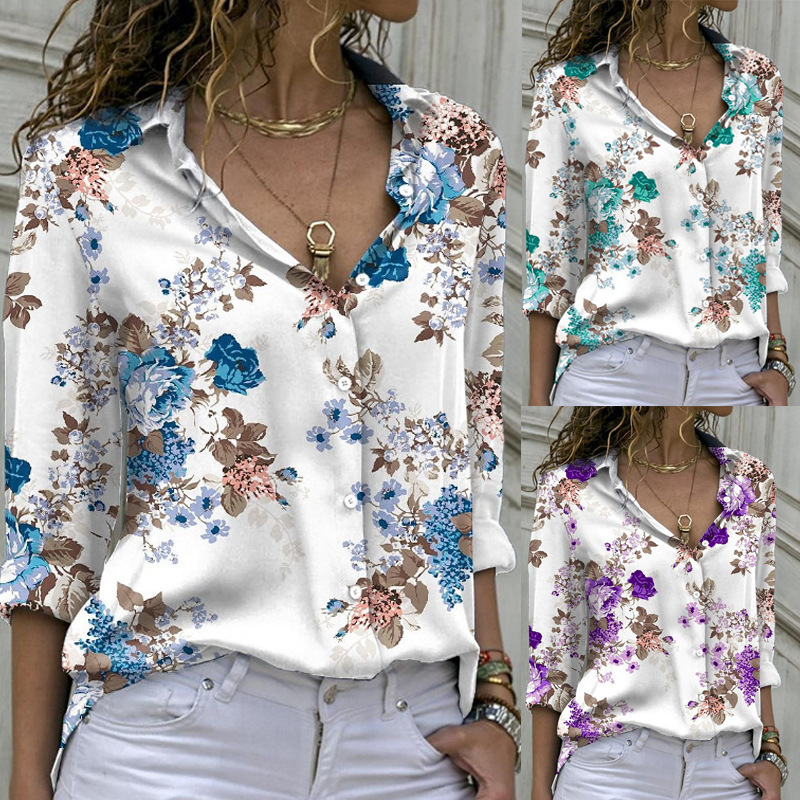 Women’s Printed Long-sleeved Blouse Loose Fit Spring Summer Shirt_voghion.com