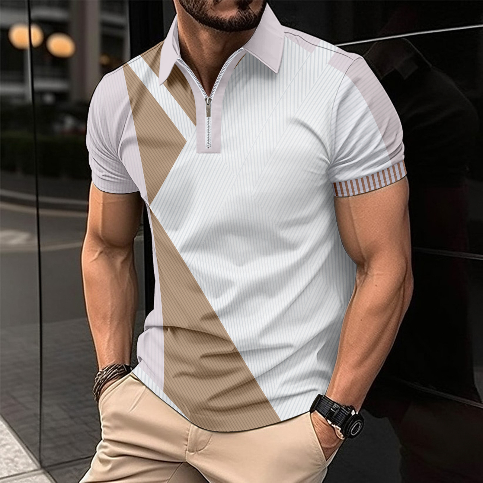 Herrenbekleidung Revers Mode Slim Fit Farblich passendes Herren-T-Shirt POLO-Shirt_voghion.com